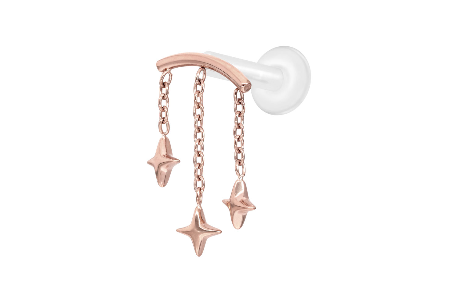 PTFE Labret Piercing mit Innengewinde + Titan-Aufsatz BOGEN + 3 STERNE